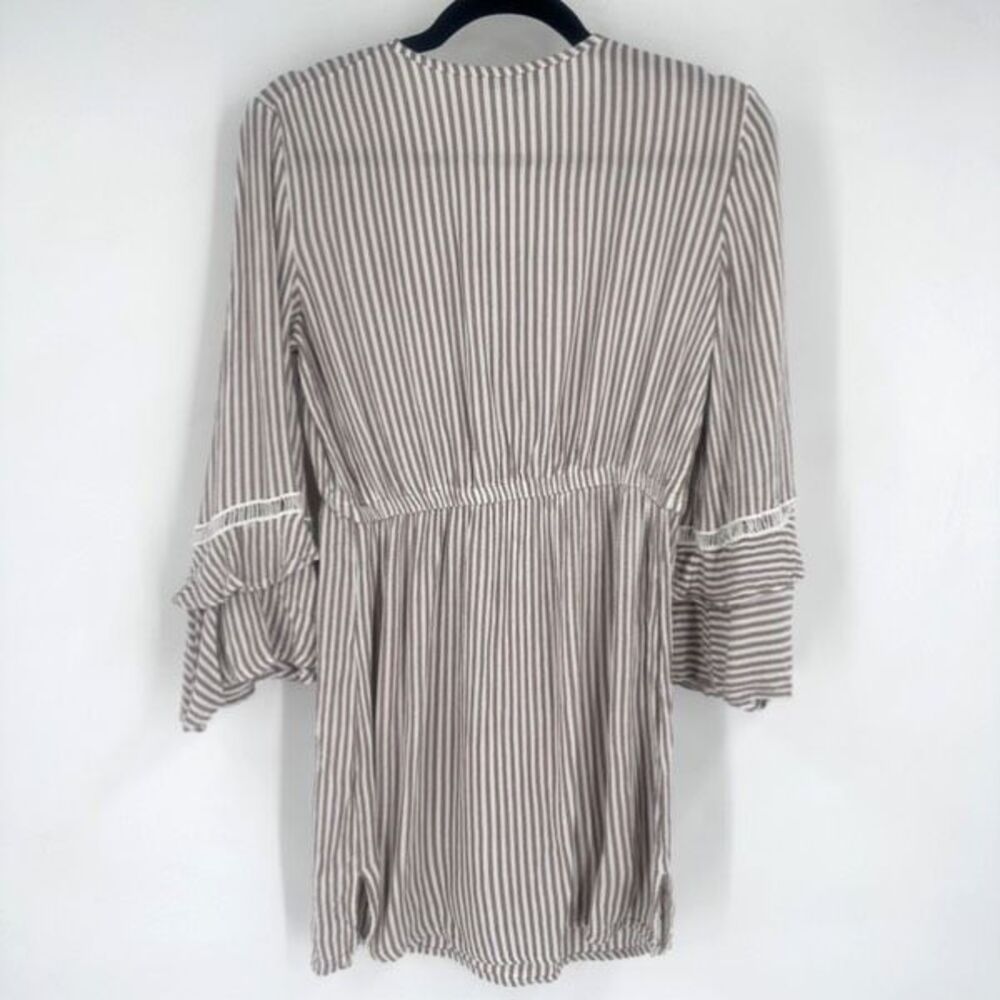 Blue island Womens Striped Pullover Beach Dress Coverup Ruffle Size XS Tan White - Picture 5 of 10